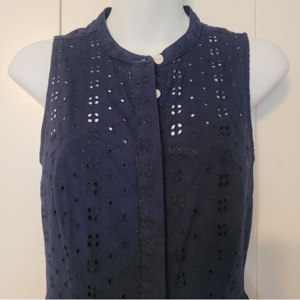 J. Crew Factory Navy Blue Eyelet Lace Sleevless Shirt Dress XXSMALL - Picture 9 of 15